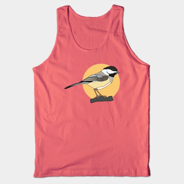 Black Capped Chickadee on Yellow Tank Top by New World Aster 